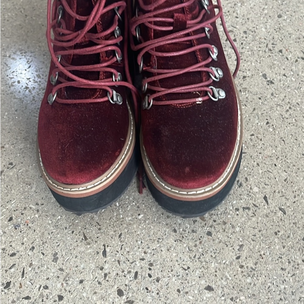Women's velvet Lace-Up Combat Boots  burgandy